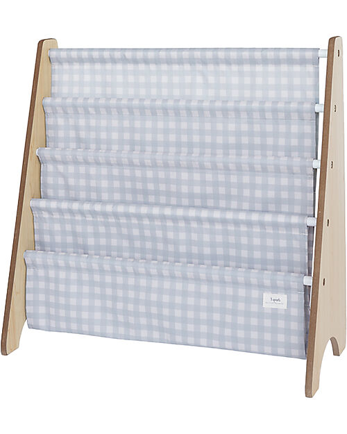3 Sprouts Montessori Book Rack - Gingham Blue - Recycled Polyester - 61x63x25,4 cm Montessori Bookcases