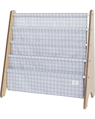 3 Sprouts Montessori Book Rack - Gingham Blue - Recycled Polyester - 61x63x25,4 cm Montessori Bookcases