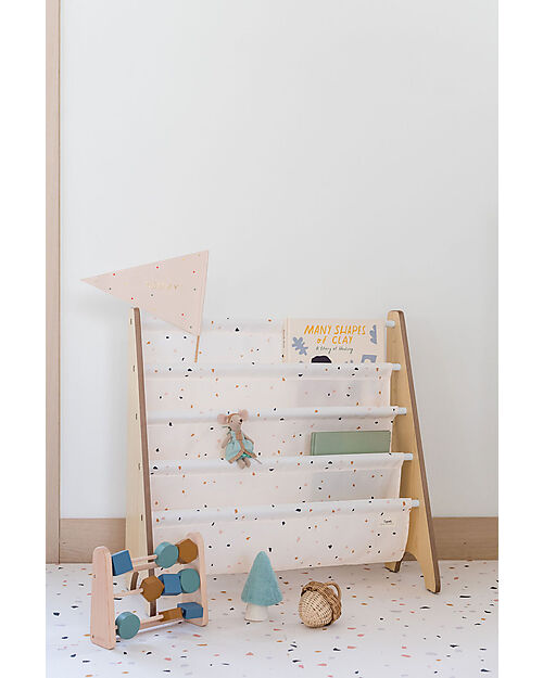 3 Sprouts OUTLET - Montessori Book Rack - Terrazzo Cream - Recycled Polyester - 61x63x25,4 cm Montessori Bookcases
