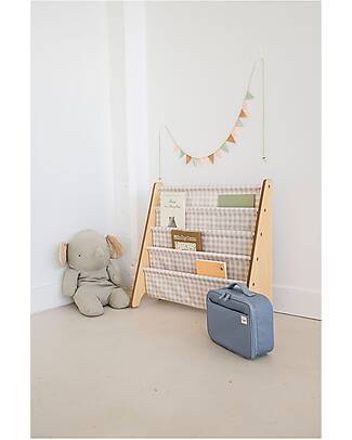 3 Sprouts OUTLET - Montessori Book Rack - Vichy Beige - Recycled Polyester - 61 x 63 x 25,4 cm Montessori Bookcases