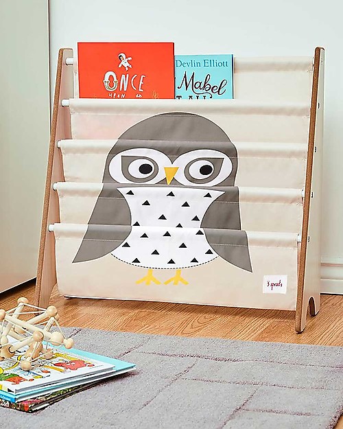 3 Sprouts OUTLET - Montessori Front Facing Book Rack - Grey Owl - Recycled Polyester - 61x63x25,4 cm Montessori Bookcases