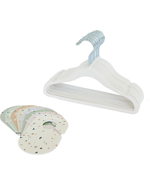 3 Sprouts Pack of 15 Velvet Clothes Hangers for Children - Cream with Set of 8 Wardrobe Dividers - Terrazzo Hangers