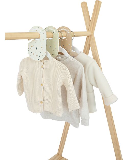 3 Sprouts Pack of 15 Velvet Clothes Hangers for Children - Cream with Set of 8 Wardrobe Dividers - Terrazzo Hangers