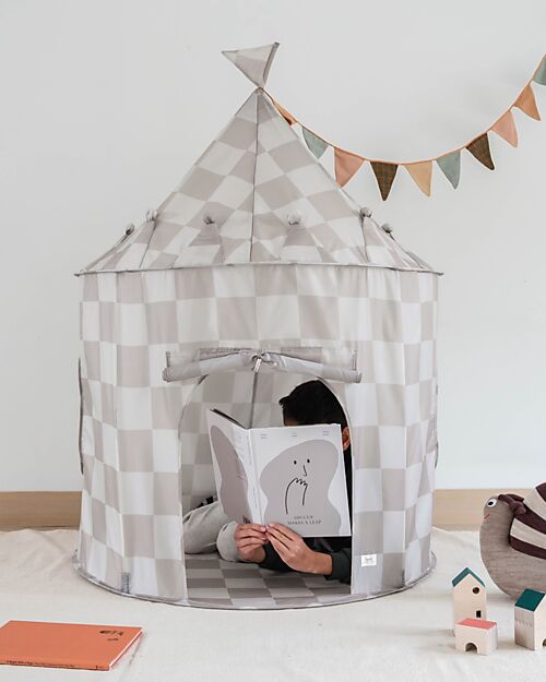 3 Sprouts Play Tent - Checkerboard - Beige - 100% Recycled Polyester Tepees & Tents