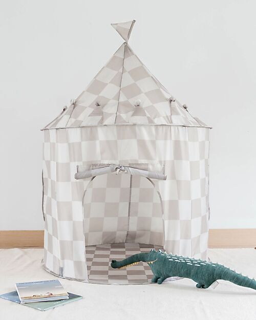 3 Sprouts Play Tent - Checkerboard - Beige - 100% Recycled Polyester Tepees & Tents