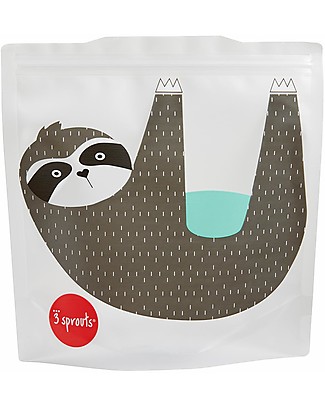 3 Sprouts Reusable Sandwich Bag Sloth Grey - 2 Pieces Reusable Pouch
