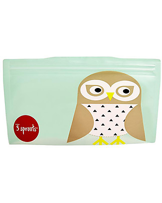 3 Sprouts Reusable Snack Bag, Mint Owl - 2 Pieces Food Containers