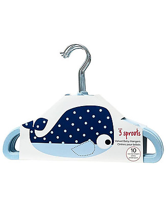 3 Sprouts Set 10 Hangers, Velvet - Whale Blue Hangers & Hooks