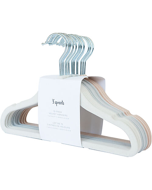 3 Sprouts Set of 15 Velvet Hangers - Cream/Grey/Hazelnut - Slim Design Hangers