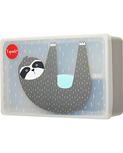 3 Sprouts Silicone Lunch Bento Box - Grey Sloth - 3 Compartments Snack Boxes