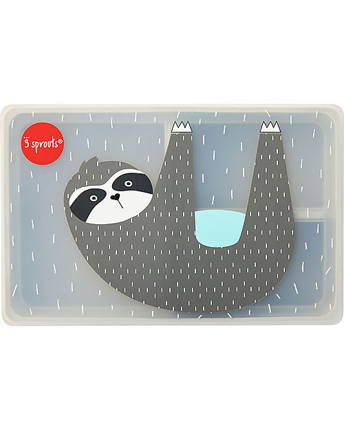 3 Sprouts Silicone Lunch Bento Box - Grey Sloth - 3 Compartments Snack Boxes