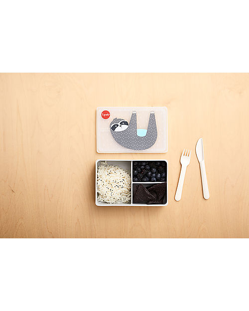 3 Sprouts Silicone Lunch Bento Box - Grey Sloth - 3 Compartments Snack Boxes