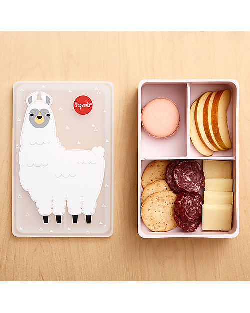 3 Sprouts Silicone Lunch Bento Box - Llama Pink - 3 Compartments Snack Boxes