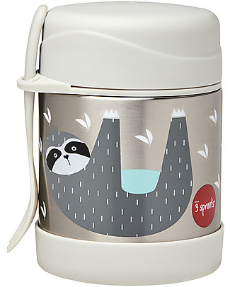 3 Sprouts Stainless Steel Food Jar with Spork, 350 ml - Grey Sloth Lunch Boxes in Metal
