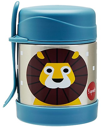 3 Sprouts Stainless Steel Food Jar with Spork, 350 ml - Lion Blue Lunch Boxes in Metal