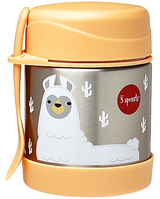 3 Sprouts Stainless Steel Food Jar with Spork, 350 ml - Peach Llama Lunch Boxes in Metal