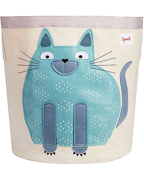 3 Sprouts Storage Bin - Blue Cat - 100% Cotton Toy Storage Boxes