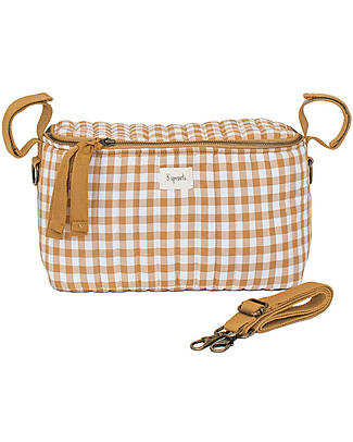 3 Sprouts Stroller Organizer Bag - Gingham Mustard Print - Quilted Fabric Organize and Bags
