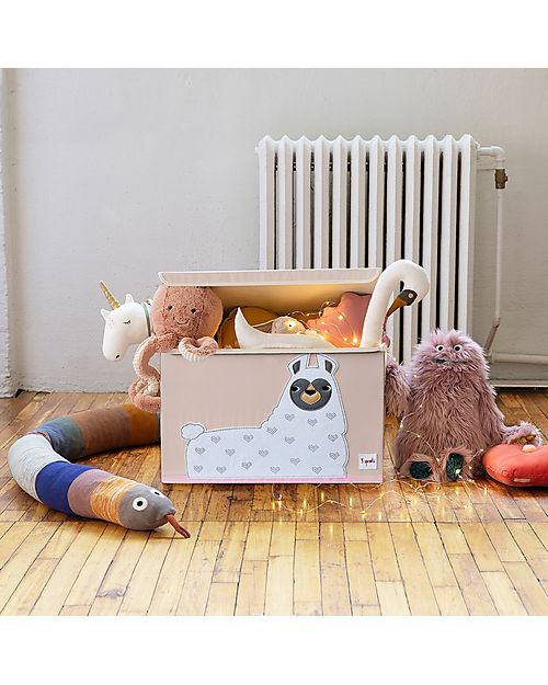 3 Sprouts Toy Chest - Llama - White - 61 x 37 x 38 cm - Clean the Bedroom with Imagination Toy Storage Boxes