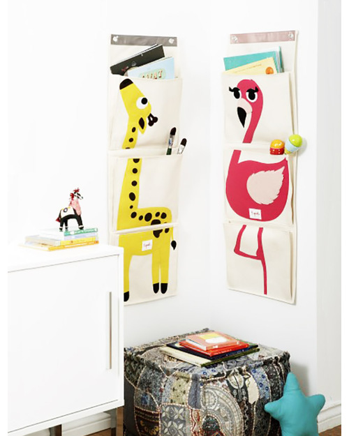 3 Sprouts Wall Organiser with 3 Pockets - Flamingo - 100% Cotton Canvas! Wall Storage Organize