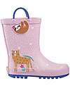 Rubber Rain Boots - Cotton Lined - Pink Animals