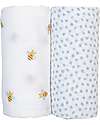 Set of 2 Swaddles 100 x 100 cm - Bees/Dots - 100% cotton muslin