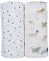 Set of 2 Swaddles 100 x 100 cm - Puppy Dog/Stars - 100% cotton muslin Set of 2 Swaddles 100 x 100 cm - Puppy Dog/Stars - 100% cotton muslin