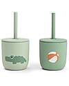 Set of 2 Straw Cup 120 ml - Playground - Green - 100% Food Grade Silicone - 12m+