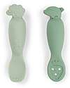 Set of 2 Learning Silicone Spoons - Tiny Farm - Green