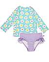 2 Piece Set - Rash Guard Top + Bikini Bottom - Daisy - UPF 50+