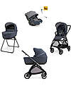 Electa System Quattro - Rooftop Blue - Stroller + Standup Bassinet + Seat Darwin Recline EVO + Iron Black Frame