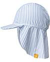 Swim Cap with Visor and Long Neck Flap - Crosslines Blue White - UPF 50+ Fabric