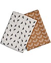 Set of 2 Swaddle Blankets 100 x 100 cm - Boho - 100% Cotton Muslin - Mudcloth+Black Birds