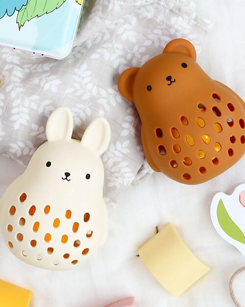 A Little Lovely Company 2 in 1 Silicone Teether and Rattle - Bear - 10 x 13.5 x 8.5 cm Rattles