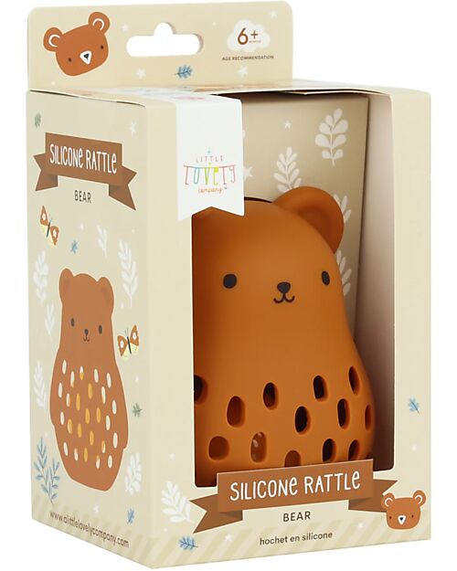A Little Lovely Company 2 in 1 Silicone Teether and Rattle - Bear - 10 x 13.5 x 8.5 cm Rattles