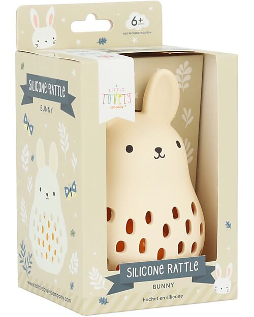 A Little Lovely Company 2 in 1 Silicone Teether and Rattle - Bunny - 10 x 13.5 x 8.5 cm Rattles