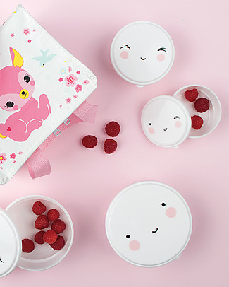 A Little Lovely Company 4 Snack Box, Happy Face - White - BPA and Phthalate Free Snack and Formula Containers