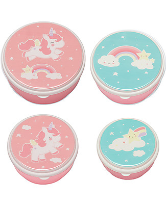 A Little Lovely Company 4 Snack Box, Unicorn - Pink - BPA and Phthalate Free Snack and Formula Containers