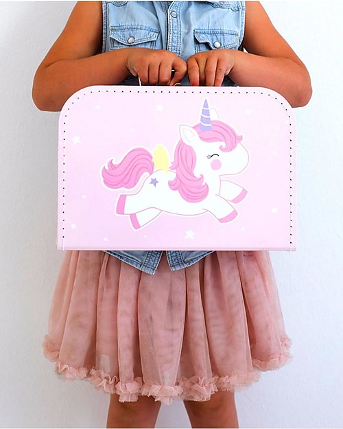 A Little Lovely Company Baby Unicorn Suitcase, Pink - 100% Recycled Cardboard Travel Bags