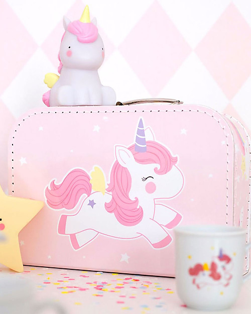 A Little Lovely Company Baby Unicorn Suitcase, Pink - 100% Recycled Cardboard Travel Bags