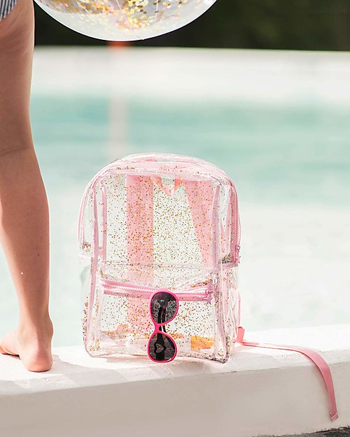 A Little Lovely Company Backpack: Glitter - Transparent/Pink Kindergarten Backpacks