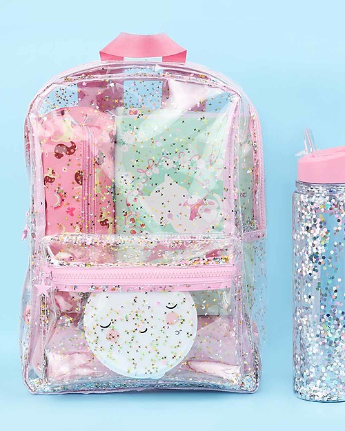 A Little Lovely Company Backpack: Glitter - Transparent/Pink Kindergarten Backpacks