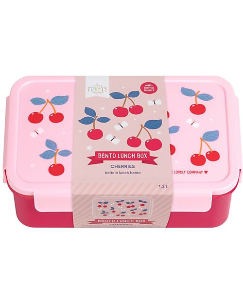 A Little Lovely Company Bento Lunch Box - Cherries - Removable Compartments Snack Boxes