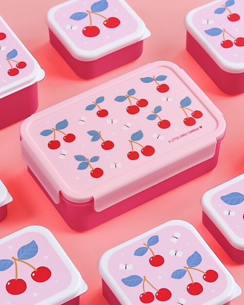 A Little Lovely Company Bento Lunch Box - Cherries - Removable Compartments Snack Boxes
