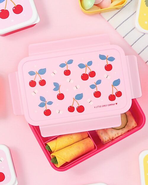 A Little Lovely Company Bento Lunch Box - Cherries - Removable Compartments Snack Boxes