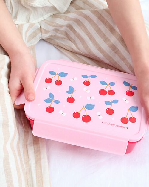 A Little Lovely Company Bento Lunch Box - Cherries - Removable Compartments Snack Boxes