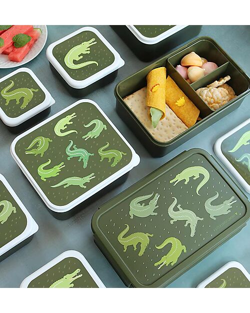 A Little Lovely Company Bento Lunch Box - Crocodiles - with Removable Compartments Snack Boxes