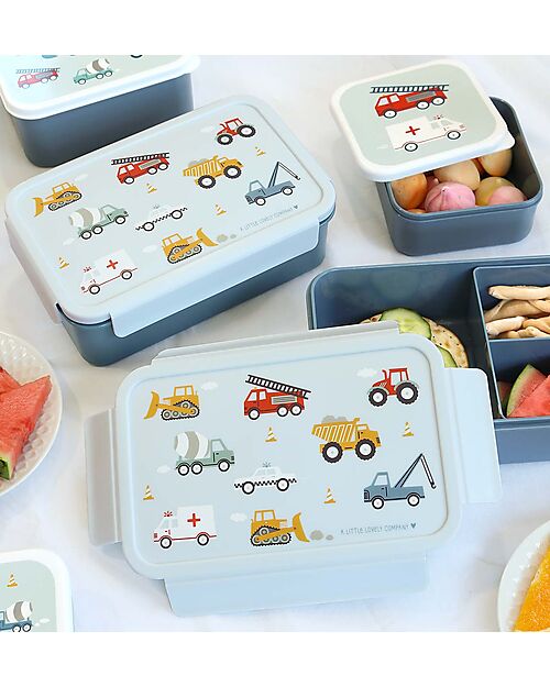 A Little Lovely Company Bento Lunch Box - Vehicles - with Removable Compartments Snack Boxes