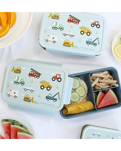 A Little Lovely Company Bento Lunch Box - Vehicles - with Removable Compartments Snack Boxes