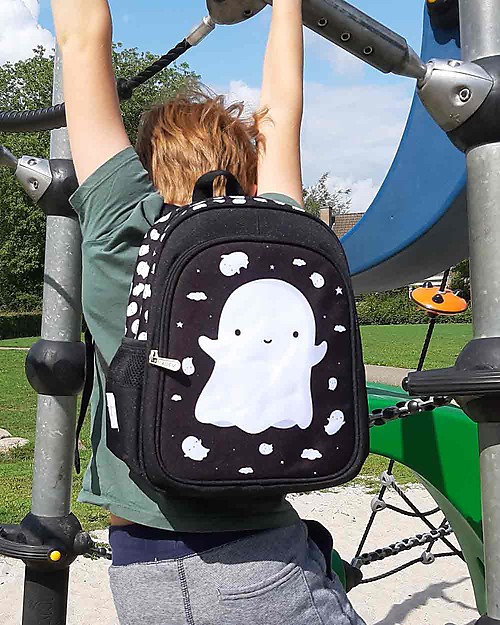 A Little Lovely Company Big Backpack, Ghost, 27 x 32 x 15 cm - Black Kindergarten Backpacks